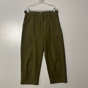 Zara Relaxed Fit Wide-Leg Olive Green Adjustable Waist Trousers Women’s Size M
